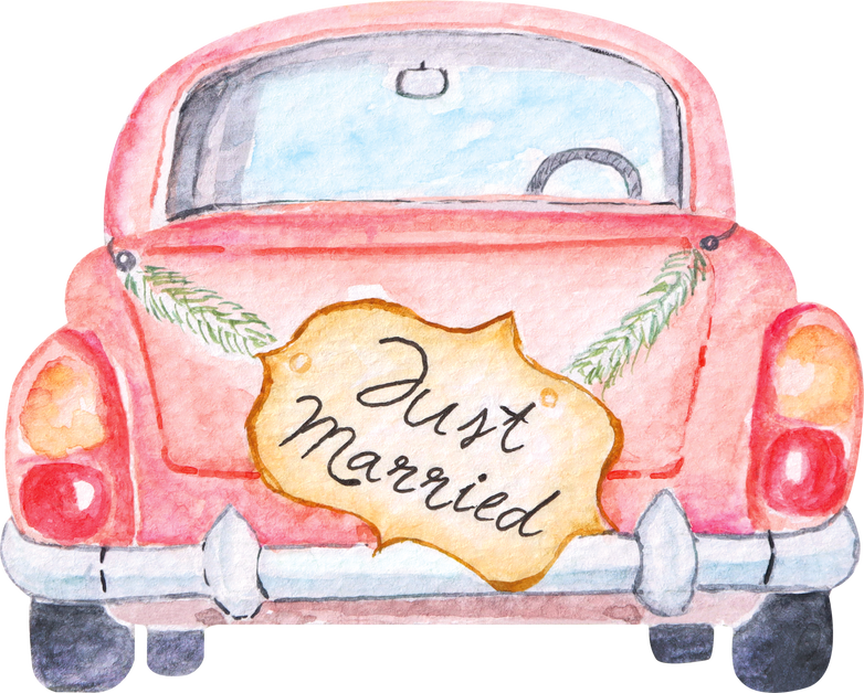 Watercolor Wedding Car Illustration